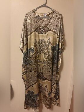 Satin Paisley Print Kaftan Nightgown Muumuu